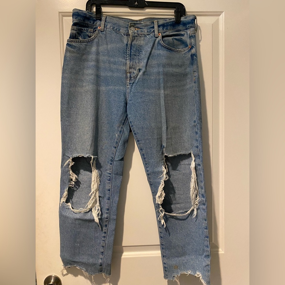 Relaxed “Mom Jean” Distressed Denim